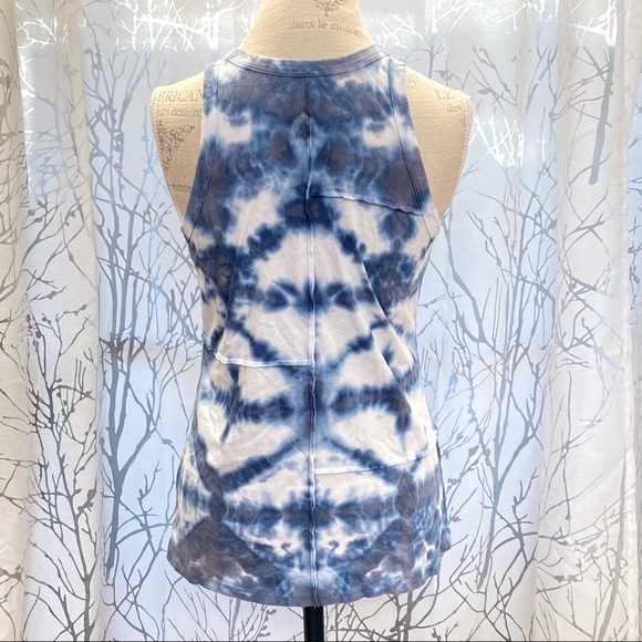 R.G Kane blue white tie dye print exposed seam crewneck tank top organic cotton - Picture 5 of 8
